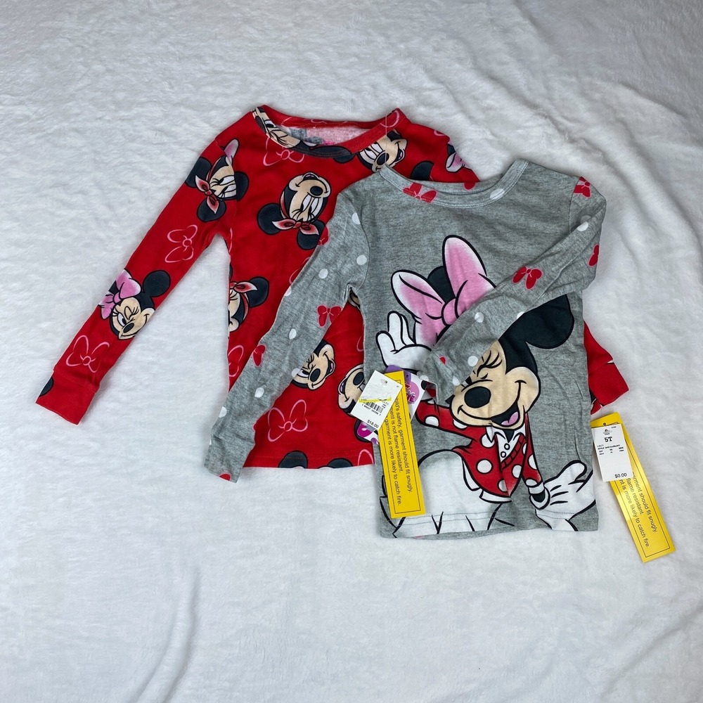 Disney Junior Lot‎ of 2 Pajama Top Girls 5T Gray Red Minnie Mouse Snug Fitting